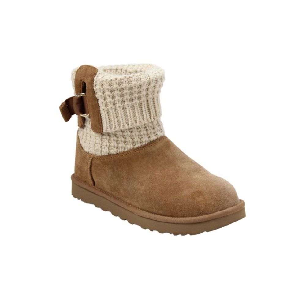Ugg Womens Sheepskin Knit Pull On Ankle Boots Beige Size 8